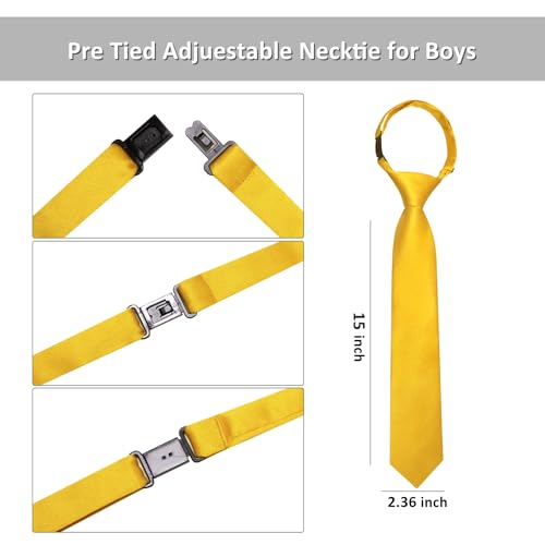 Image of Barry.Wang Boys Ties Pre-Tied Satin Solid Color Kids Tie Pocket Square Set Adjustable Formal Necktie Graduation School