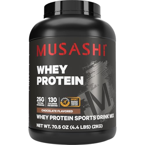 Image of Musashi Whey Protein Powder, Chocolate, 2kg (4.4 lb), WPC & WPI Blend, 25g Protein, 130 Calories per Serving | WPC & WPI Blend, 25g Protein per Serving, 130 Calories per Serving