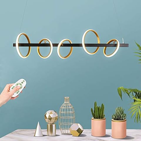 LED Pendant Lamp with Remote Control Dimmable Chandelier Dining Room Light Modern Ring Design Pendant Light Height-Adjustable Hanging Lamp Interior Lighting Living Room Bedroom Kitchen Ceiling Light Cover