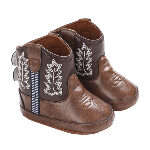 Muspeczenith Newborn Baby Boy Girl Boots Western Cowboy Boots Infant Non-Slip Soft Sole First Walker Crib Shoes (Coffee, 0_months-6_months)