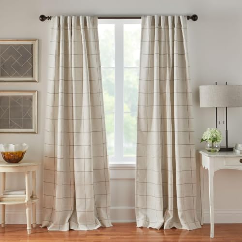 Elrene Home Fashions Brighton Windowpane Plaid Blackout Window Curtain,Living Room and Bedroom Drape with Rod Pocket Tabs,52" x 84",Linen,(Pack of 12)