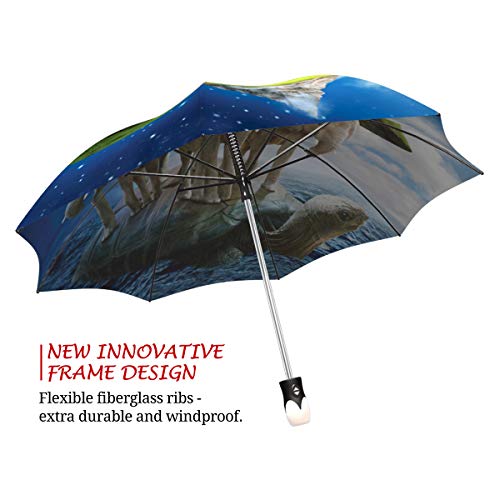 Travel Umbrella For Women - Windproof Auto Open Close - Fashion Umbrella Lightweight Rain/Sun - Compact Portable Umbrella Automatic - Elephant Umbrella With Turtle - Small Folding Umbrella By Lb #TOP2