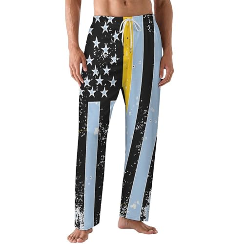 Vintage 911 Dispatcher Thin Gold Line Flag Mens Pajama Pants Print Lounge Pant PJ Bottoms Sleepwear Loungewear