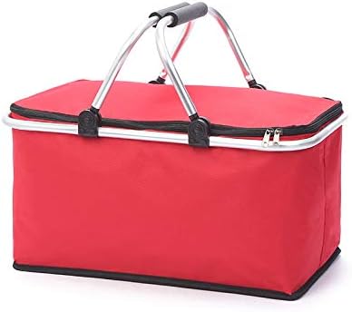 Insulated Foldable Picnic, Collapsible Cooler Basket and Shopping Bag with Aluminium Frame 25L (Red)