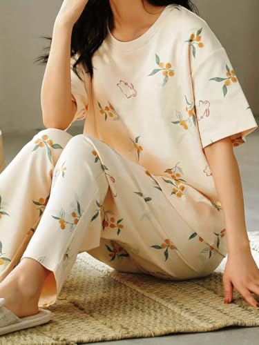 Image of GLASGO Women's Cotton Pajama Set with Top & Pants|| Korean Night Suit|| Lightweight Printed Set || Soft & Comfy Sleepwear for Girls & Women || LNS-3-$