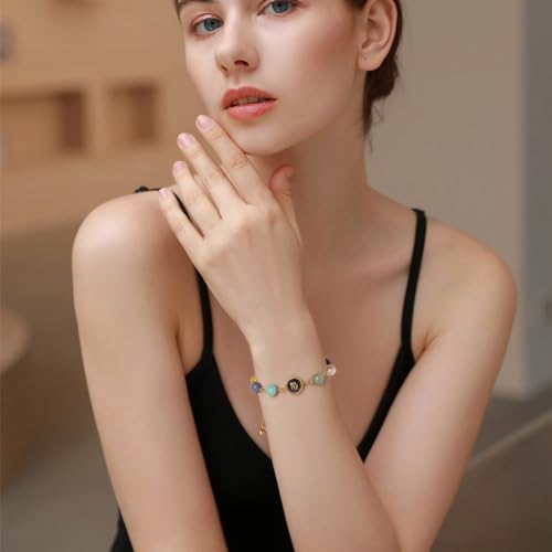 Raicegs Zodiac Bracelets for Women 18K Gold Plated Natural Stone Zodiac Sign Bracelets Gemstone Beads Healing Crystal Bracelets Constellation Horoscope Jewelry Gifts3