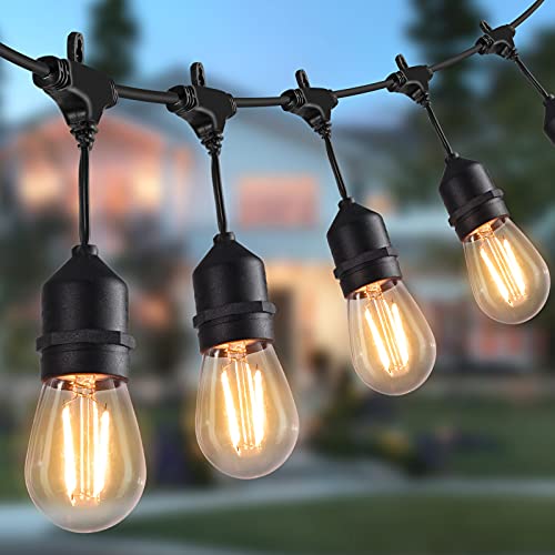 Minetom Outdoor LED Festoon String Lights 14.63M/48 Feet Waterproof Patio Lights with 15 Shatterproof Bulbs, Commercial Hanging Lights for Backyard, Porch, Bistro Party, Warm White