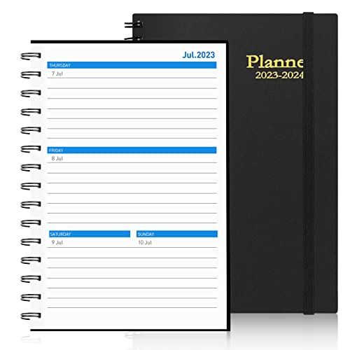 Daily Planner 2023-2024, 18 Month Planner, Monthly Weekly Daily Planner 2023-2024, January 2023 - June 2024 Time Management Manual and Planner, 100GSM Thick Paper, A5 Size, Black