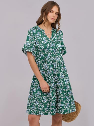 Image of ANRABESS Women's Summer Casual Dress, V-Neck Ruffle Sleeve Tiered Mini Dress, Soft Comfy Fabric with Pockets for All-Day Wear