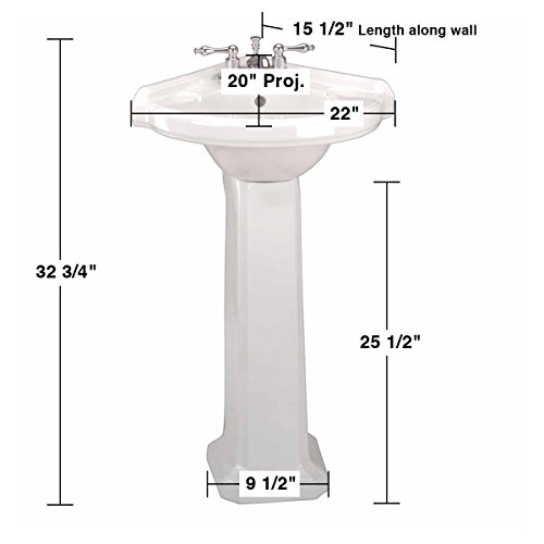 Portsmouth 22" W White Corner Pedestal Bathroom Sink Combo Heavy Duty Porcelain Sink Basin, Pedestal Leg, Brass 4" Centerset Faucet, Sink Drain, P-Trap And Overflow | Renovators Supply Manufacturing #TOP1