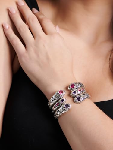 Image of DEVATA Sterling Silver 925 and 18K Gold with Gemstones Bali Filigree Cuff Bracelet
