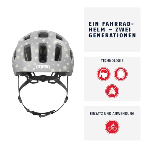 ABUS Fahrradhelm Youn-I 2.0 - mit Licht für Kinder, Jugendliche und junge Erwachsene - für Mädels und Jungs - Grau mit Stern-Muster, Größe S – Ansicht 2