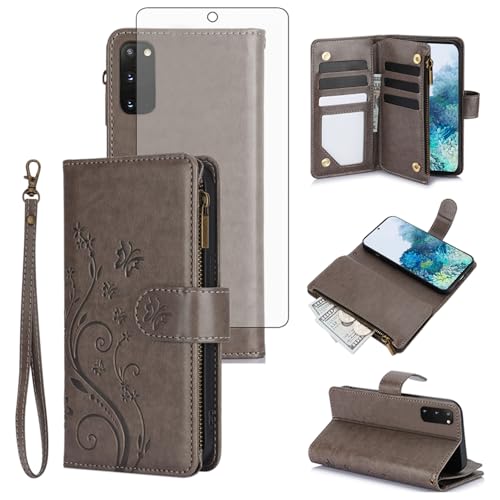 Coque Samsung S20 5G en similicuir gris texturé avec finitions métalliques
