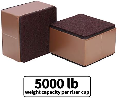 Ezprotekt 2" Lift Furniture Risers Carbon Steel Bed Risers, 3.15" Self-Adhesive Heavy Duty Furniture Raisers Adds 2" Height to Beds Sofas Cabinets Supports 20,000 lbs, Square Brown