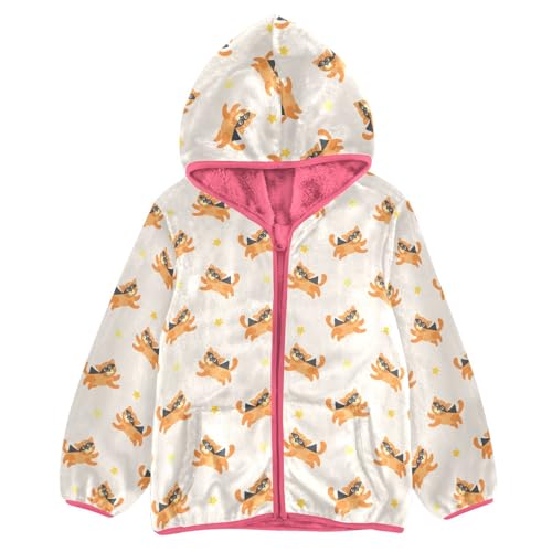 Cartoon Cat Toddler Fleece Jacket Baby Girls Hooded Zipper Long Sleeve Thick Warm Outerwear 3-10 Years