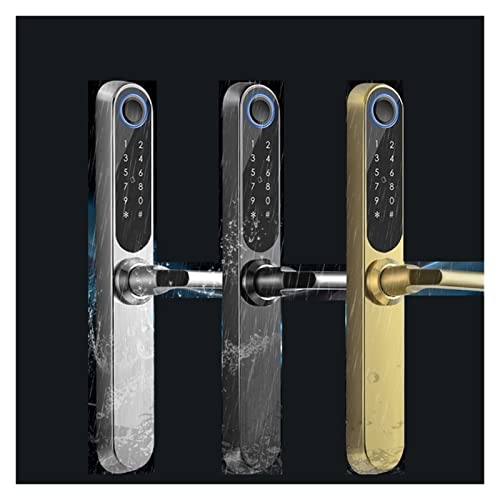 Compatible con APP impermeable inteligente tarjeta de contraseña de huella dactilar cerradura de puerta de aleación de aluminio de corte de puente para puerta corrediza de empuje al aire libre (color: