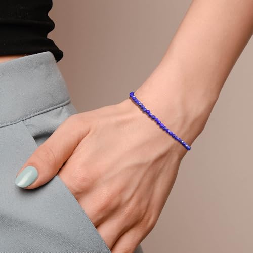3mm Round Natural Lapis Lazuli Adjustable Bolo Bracelet for Women in Sterling Silver, September Birthstone Gifts for Her Birthday, Anniversary, Christmas, Graduation3