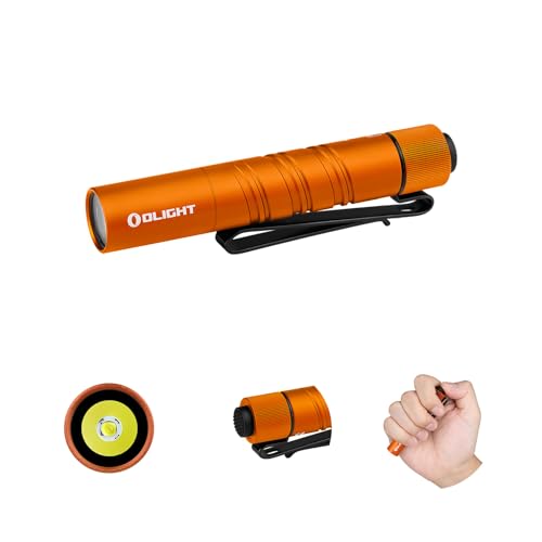 OLIGHT I3T 2 Mini Taschenlampe, 200 Lumen Kompakte Helle Licht mit beidseitigem Taschenclip, 2 Lichtmodi AAA-Batterie Lampe mit Endkappenschalter für Camping Outdoor Orange