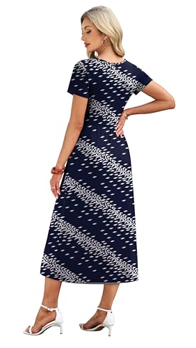 Image of OFEEFAN Summer Dresses for Women Flowy Casual A-Line Midi Dress Beach Vacation Sundresses with Pockets S-2XL