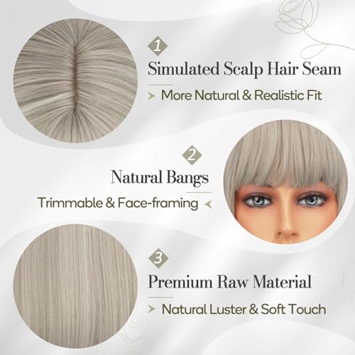 BARSDAR Grey Wig with Bangs, 12 Inch Short Gray Wig Straight Bob with Bangs for Women's Short Bob Wigs, Natural & Soft - Image 3