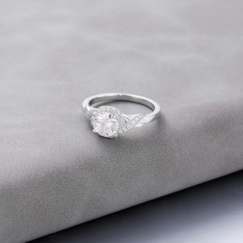 1 Carat Round Cut Moissanite Engagement Rings for Women Platinum Plated Silver Halo Women’s Engagement Ring for Wedding Anniversary3