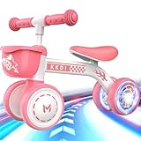 Kkdi Baby Balance Bike Ride on Toys for 1 2 Year Old, Pink Toddler Bike, First Birthday Gifts for 1 2 Year Old Girls, Baby Indoor Outdoor Toy, Colorful Lighting Silent Wheels, No Pedal/Basket