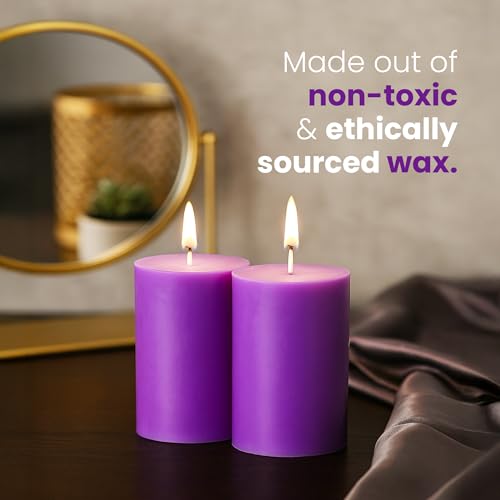 Image of IRIS Lavender Fragranced Pillar Candles | Pack of 2 | 120g Each | 2 inchx3 inch | Non-Toxic | Long-Lasting Scented Candle for Home, Bedroom & Gifting