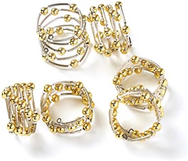 Penguin Home® Set of 6 Handcrafted Glass Beaded Napkin Rings |Silver Colour| Classic Round Napkin Ring Holder Set for Dining Wedding Party Table Settings Decorations |Diameter : 5cm| Height : 3cm|