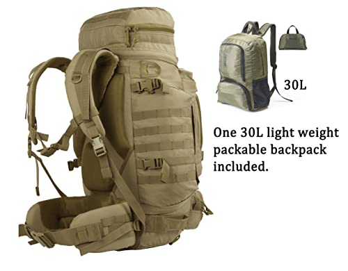 Xmilpax Military Internal Frame Backpack Army Rucksack Tactical Molle Pack For Backpacking Hiking Camping Trekking Hunting 80L (Coyote) #TOP2
