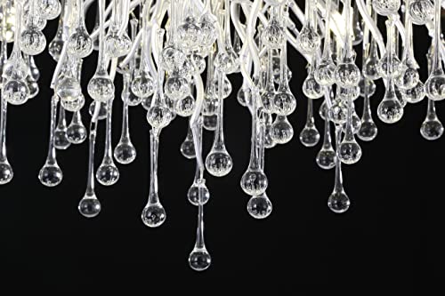Yiosi Modern Rectangle Chandelier, Forest Tree Branch Large Ceiling Light Fixture Pendant Silver Frosted Raindrop Long High Ceiling Kitchen Island Lighting For Dining Room, Foyer (L45 Rectangle) #TOP4