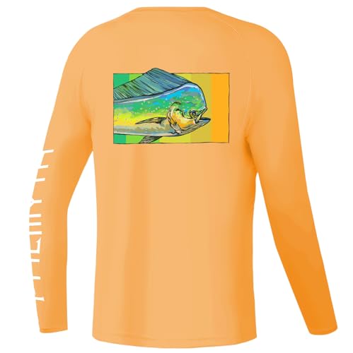 Catálogo de Ropa de Pesca para Niño los más solicitados. 47 Palmyth - playera de pesca para niños, manga larga, protección solar UPF 50+, Naranja/Mahimahi, Small
