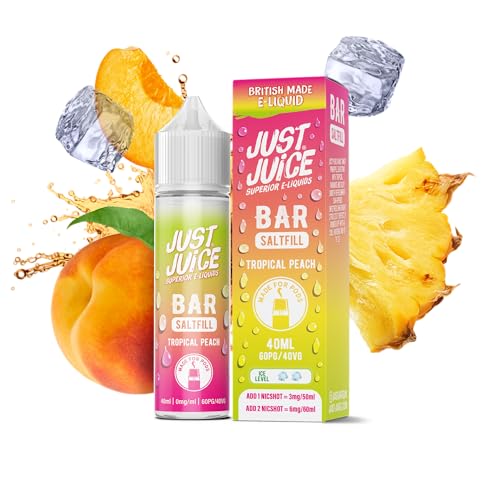 Just Juice Superior E-Liquids Bar Saltfill Vape Liquid - Tropical Peach Flavour - 60ml Bottle with 40ml of Super Concentrated Juice, 60/40 0mg e-Liquid
