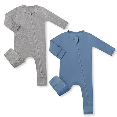 Image of HAPIU Unisex Rayon Made from Bamboo Baby Rompers with Cuffs, 2 Way Zipper YKK, Footless Pajamas Jumpsuit