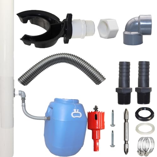 Water Butt Rain Collector for Down Pipe,Outdoor Rain Barrel Water Collector Diverter Kit,Water Butt Connector Link Kits with 0.5m 25mm Hose Pipe,Connects Downpipe to Water Butts Overflow Kit