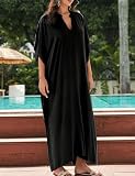 Bsubseach Kaftan Sukienki dla kobiet Plus Size Caftan Stałe Bikini Plaża Strój kąpielowy Cover Up Loungewear Czarny