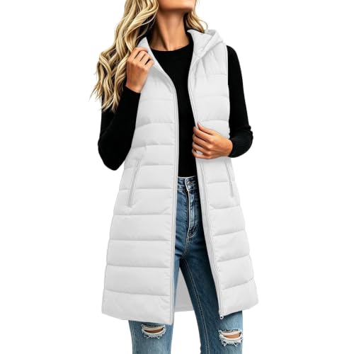 Gumipy Women Puffer Vest Long Hooded Quilted Vest Lightweight Puffer Coat - image 4