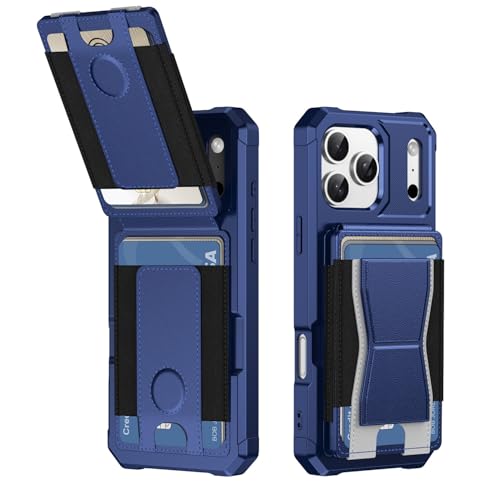 Étui iPhone 15 Plus bleu foncé portefeuille protection rigide anti-choc