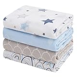 Softan Muslin Swaddle Blankets for Baby Girl & Boy, 47X47In Receiving Blankets for Newborn, Swaddle Blanket Set Soft Silky & Breathable,Blue Rainbow and Five-Pointed Star, 4 Pack