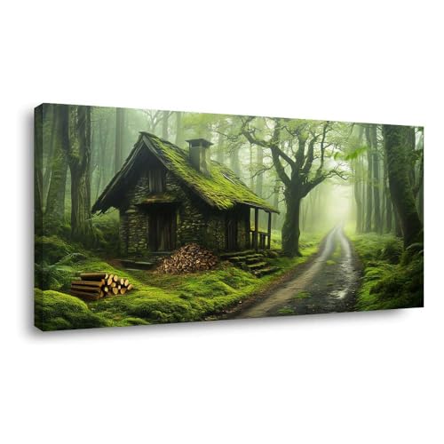 ZESTRILIA Forest Cottage Canvas Wall Art for Living Room Office