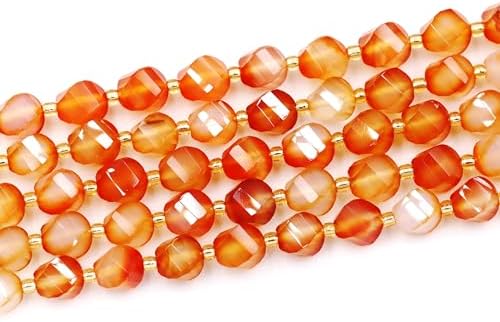 Malahill Wholesale Natural Stone Beads for DIY Jewelry Making Sold per Bag 5 Strands and one roll Cord Inside Faceted S Shape Orange Carnelian 10mm