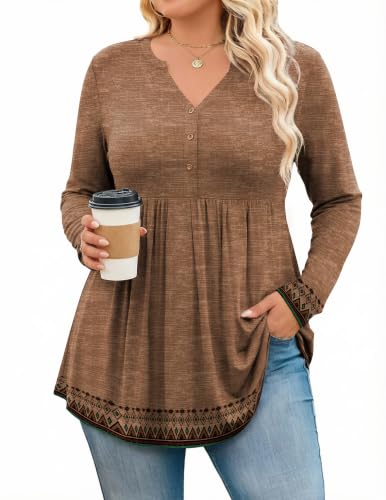 IN'VOLAND Plus Size Tops for Women Fall Long Sleeve Shirts Casual Blouses