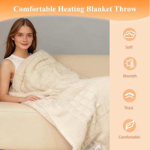 Heated Blanket Electric Throw, 50"X60" Waffle Heating Blanket with 12 Heat Levels, Fast Heating Blanket with 1-12 Timer Settings, Overheat Protection with ETL & FCC for Home Office Sofa (Milky White) by Eastsora - Used condition - Image 4