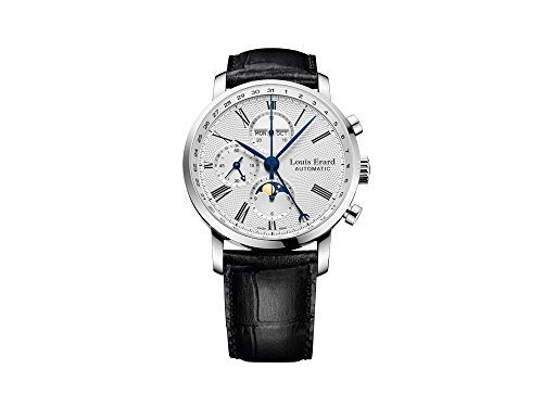 Louis Erard eccellenza orologio automatico, argento, cronografo, fasi lunari, data