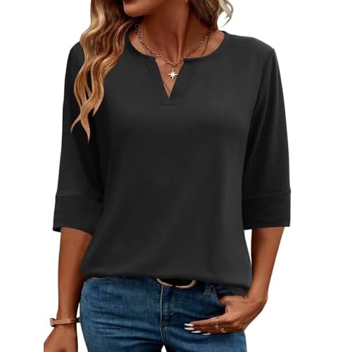 AKEWEI Women's V Neck 3/4 Sleeve T Shirts Summer Top Dressy Casual Basic Tees Shirt Tunic Blouses