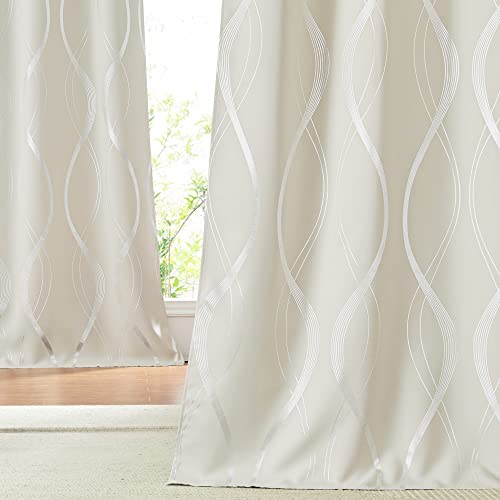 NICETOWN Blackout Curtains Panels for Bedroom, Beige, 2 Panels, 42 x 72 Inch, Microfiber Noise Reducing Thermal Insulated Wave Line Foil Print Design