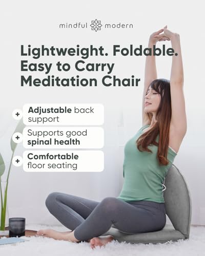 Image of Mindful Modern Meditation Chair | Adjustable Floor Chair with Back Support | Padded Floor Seat for Posture Support and Comfort | Portable Folds Flat for Storage | Indoor /Outdoor Use | Slate Grey