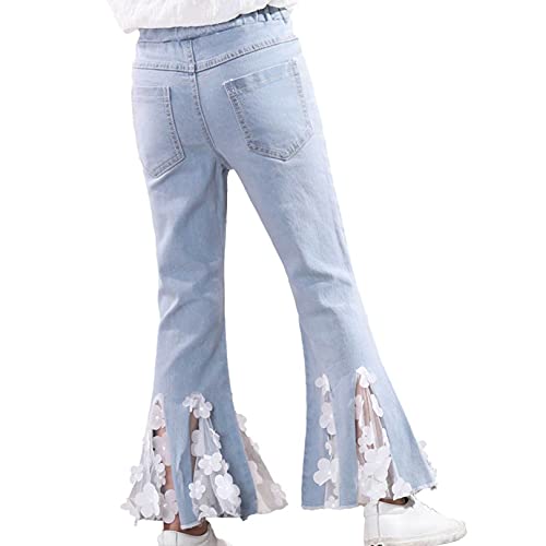 Feeshow Little Girls Mid Waist Denim Jeans Bell Bottoms Toddler Kids Ruffle Flare Pants Leggings Trousers Type A Blue 3-4 Years #TOP2