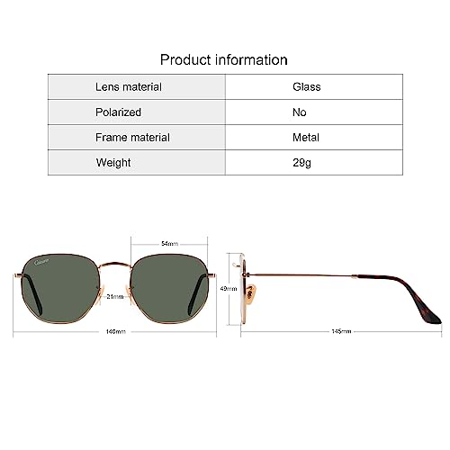 Image of Hexagon Style Flat Glass Lenses Metal Frame Sunglasses UV400 Protection For Men Women