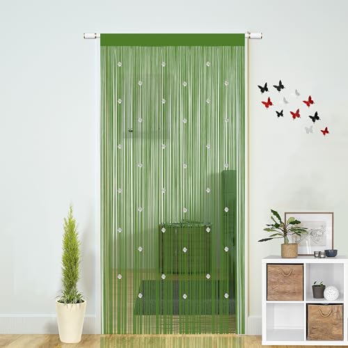 Beaded String Curtains for Doorways Boho Bedroom Decor Hanging Door Wall Beads Closet Window Curtain Room Divider Privacy Decorative (Green, 39" W x 79" L)