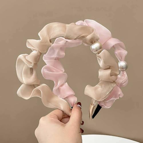 Generic OZHB-001 Varsik 4 Pcs Multicolor Organza Fashion Headband Elegant Pleated Pearl Hair Band thumb #8